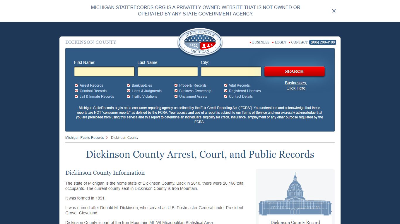 Dickinson County Arrest, Court, and Public Records